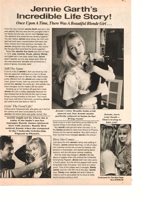 Jennie Garth Teen Magazine Clipping Life Story All Stars Teen Stars
