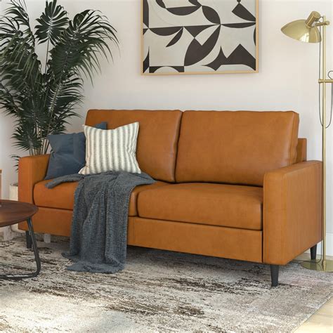 Dhp Connor Modern Sofa Small Space Living Room Furniture Camel Faux