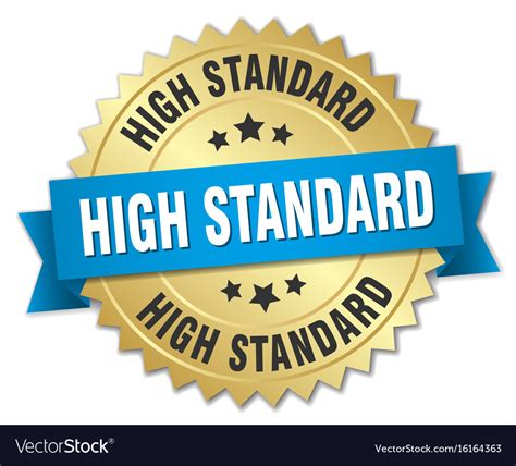 High Standard 3d Gold Badge With Blue Ribbon Vector Image