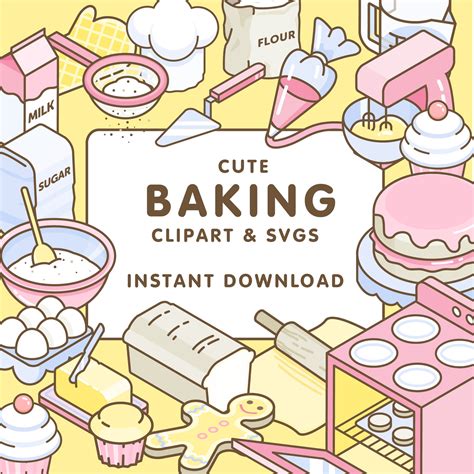 Baking Clipart Digital Drawing Bakery Poster Cute Instant Download