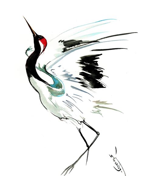 Japanese Crane Bird Painting Original Watercolor Art Etsy Birds