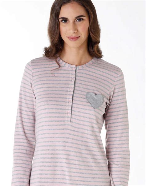 Striped Pink And Grey Nightgown In Cotton Interlock