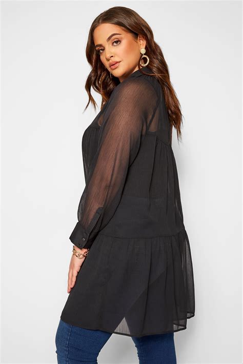 Black Tiered Chiffon Blouse Yours Clothing