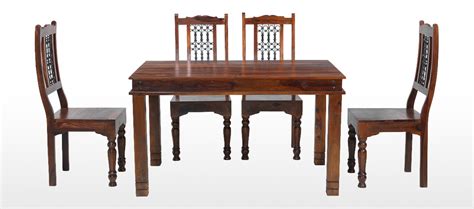 Jali Sheesham 120 Cm Chunky Dining Table And 4 Chairs Quercus Living