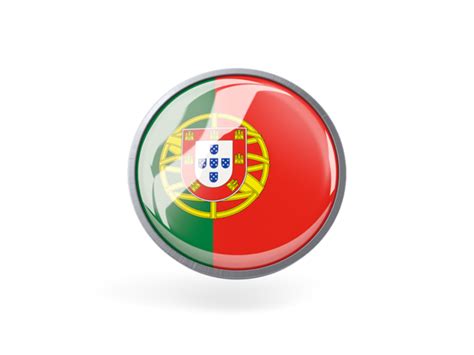 Metal Framed Round Icon Illustration Of Flag Of Portugal