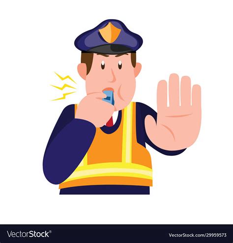 police patrol stop symbol with blowing whistle vector image