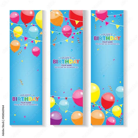 Editable Blue Vertical Happy Birthday Banner With Balloon And Confetti