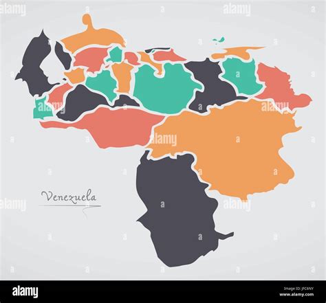 Venezuela Map With States And Modern Round Shapes Stock Vector Image