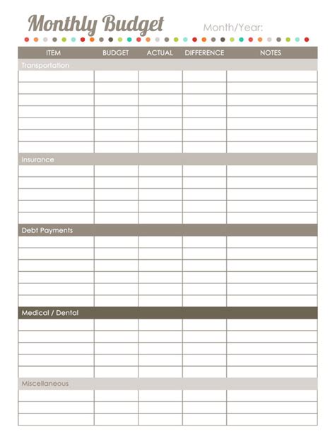 Free Printable Household Expense Worksheet Blank Monthly Budget