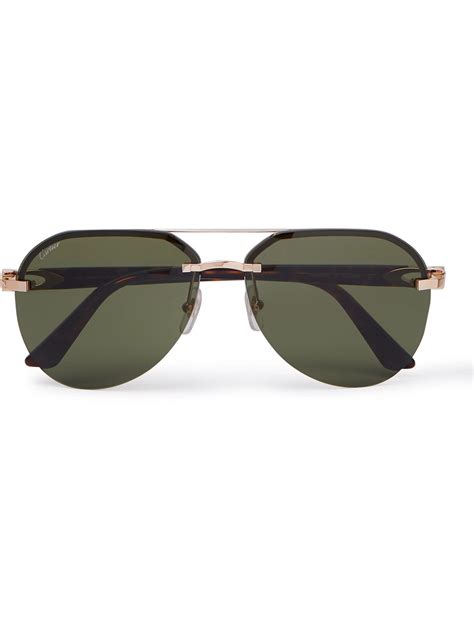 Cartier Eyewear Aviator Style Gold Tone And Tortoiseshell Acetate Sunglasses Cartier