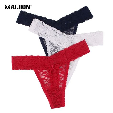 Buy Maijion L 2xl Sexy Women Full Lace G Strings Thongs Tangas 3pcs Pack