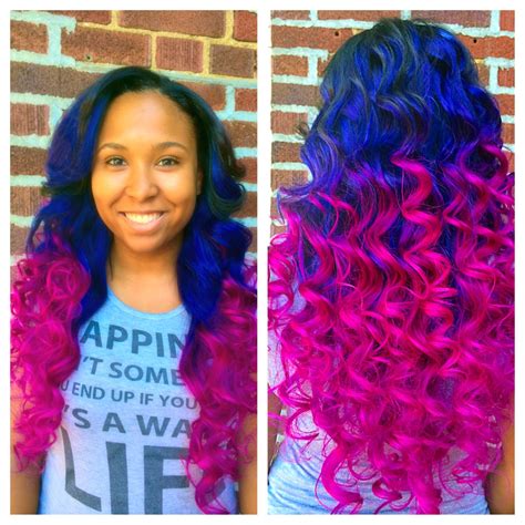 Blue And Purple Tones Wpink Ombre Full Sew In Weave With Minimal Leave Out Done By Yours