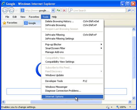First Select Internet Options From The Tools Menu