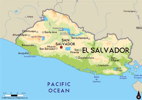 Large Physical Map Of El Salvador With Major Cities El