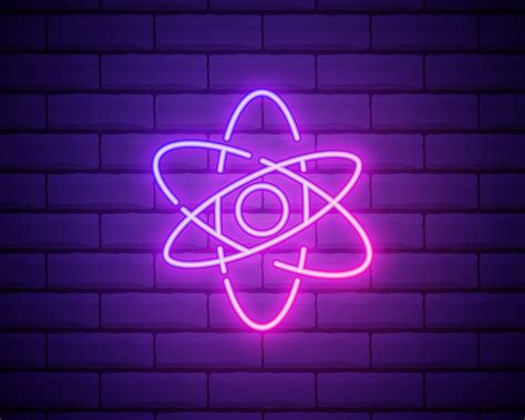 Atom With Neon Sign Atom Structure Light Icon Vector Illustration For