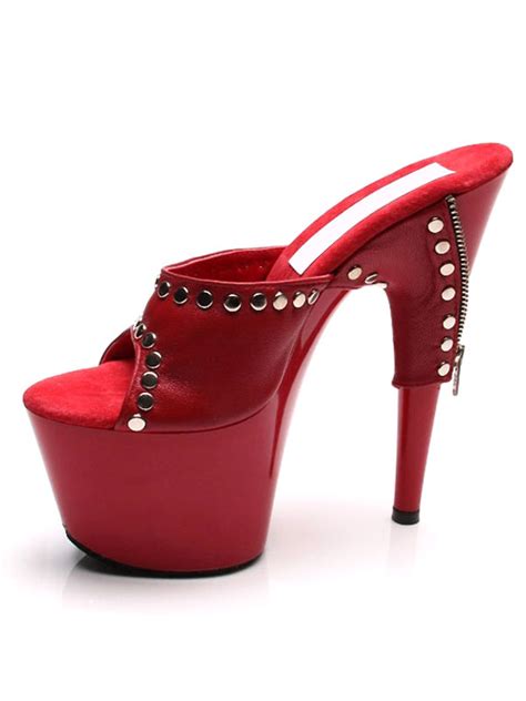 Red Sexy Shoes High Heel Womens Platform Peep Toe Rivets Slingbacks Sandals