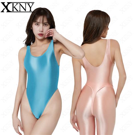 Xckny Slim Sexy Swimsuit Women S Shiny Tight Elastic Silky Fashion T Shape Swimsuit Smooth Shiny