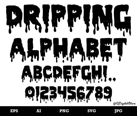 Digital Drip Font Alphabet Graphics Files For CRICUT SILHOUETTE Cameo Cutters Art Collectibles