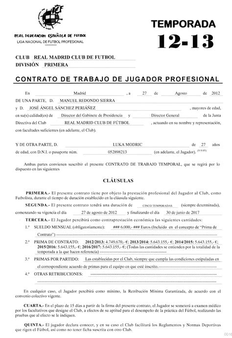 derechoweb contrato de luka modric con el real madrid contrato de prestación de servicios