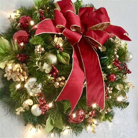 4 Pc Set Christmas Wreath Garland Red Velvet Ribbons Etsy Christmas