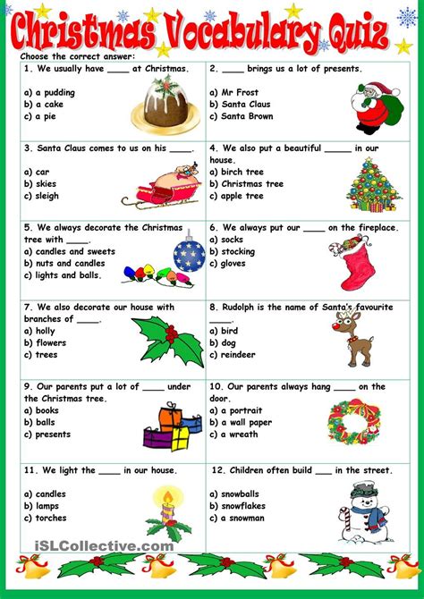 Christmas Vocabulary Quiz Vocabulary Quiz Christmas Worksheets