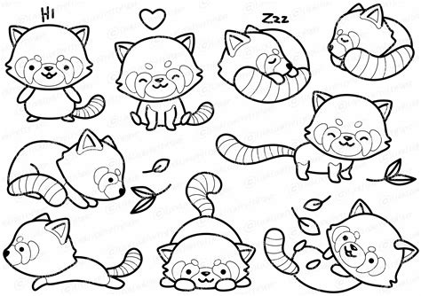 Premium Vector Clipart Kawaii Red Panda Outlines Cute Red Etsy