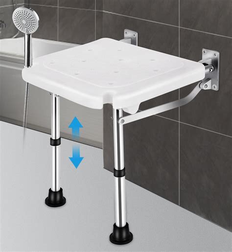 Folding Shower Seat Wall Mounted Adjustable Height Foldable Wall Shower