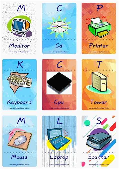 Computer Parts Esl Mini Flashcards Vocabulary For Kids And New Learner