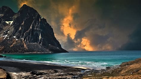 Beautiful Sky Over Mountain By The Sea