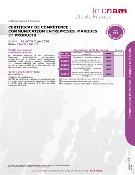 Certificat De Compétence Communication Entreprises