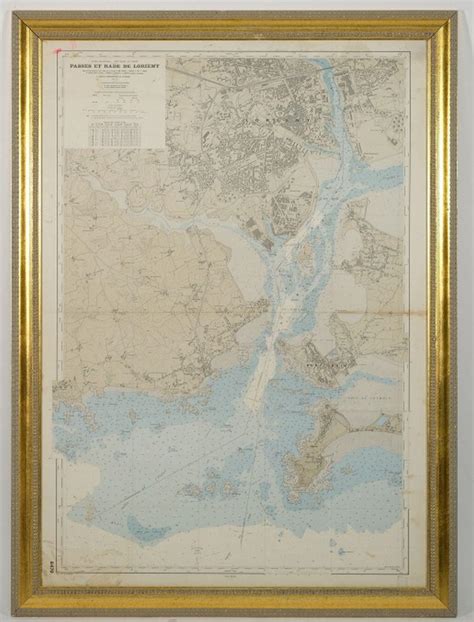 Lot Framed Map Passes And Harbor West Coast France