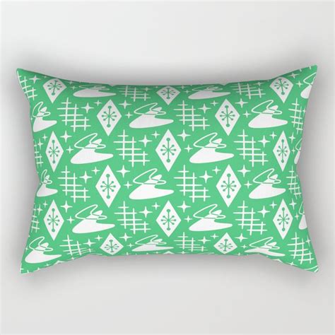 Mid Century Modern Boomerang Abstract Pattern Green Rectangular Pillow