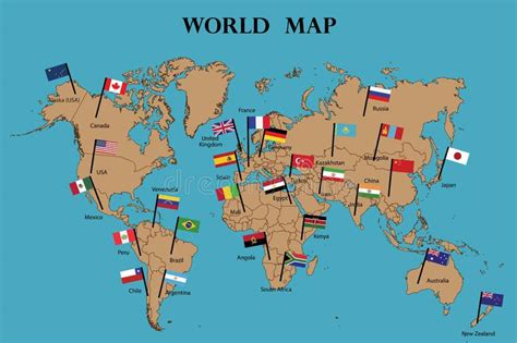 Nationsflaggor Och översikt Av Världen Stock Illustrationer