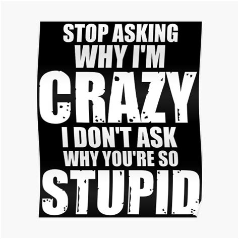 Stop Asking Why Im Crazy I Dont Ask Why Youre So Stupid Poster