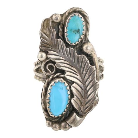 Lot Vintage Navajo Kingman Turquoise Leaf Ring