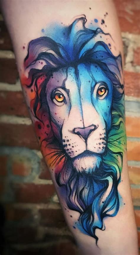 Watercolor Lion Tattoo © Ewa Sroka Tattoo Artist 💓🐵💓🐵💓 Lion Tattoo