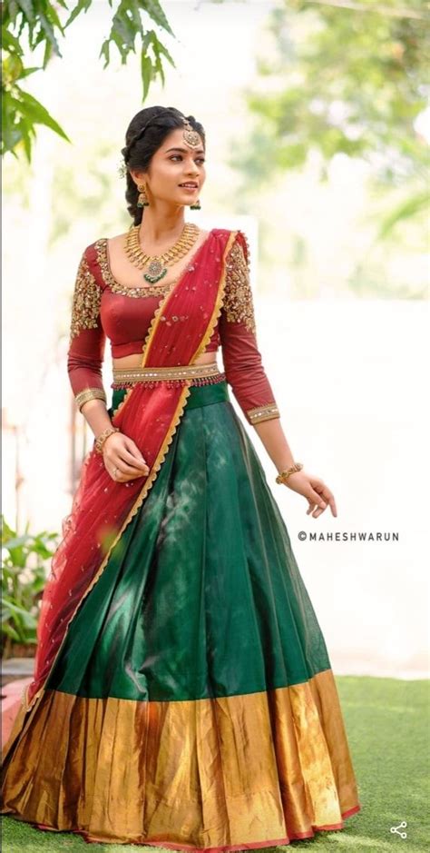 traditional green and maroon color combination pattu half saree set 2022 02 26 27 february 2022