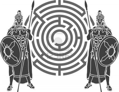 Labyrinth And Guards Stencil Stock Photo Labyrinth Maze Vector File