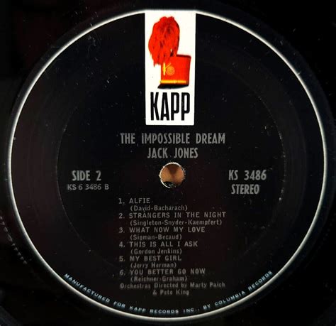 Jack Jones The Impossible Dream Album Vinyl Alfie Kapp Records Stereo