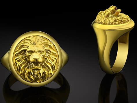 10k Gold Lion Mens Ring Signet Lion Head Men S Gold Ring Etsy