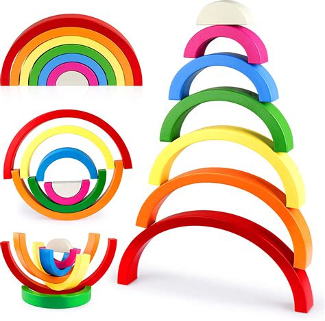 Montessori Wooden Rainbow Stacking Toy Color Sorting Toys Large Stacker
