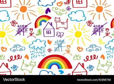 Seamless Pattern With Doodle Children Drawing Vector Image