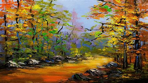 Autumn Forest Path And Trees Step By Step Acrylic Painting Youtube