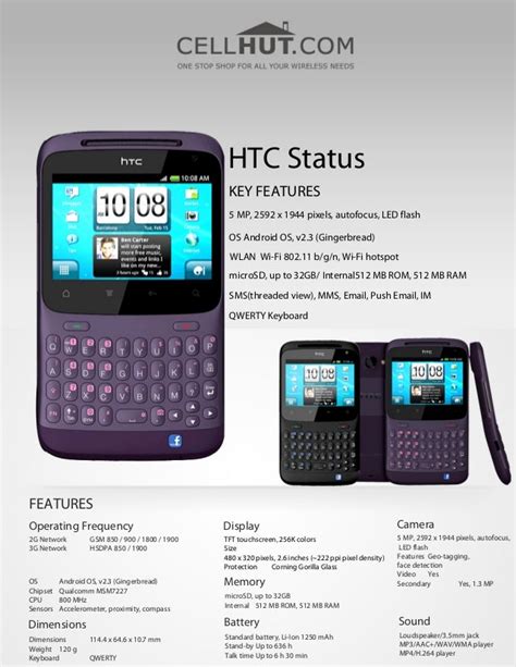 Htc Status Purple Unlocked Quadband Android Atandt Cell Phone Brochure