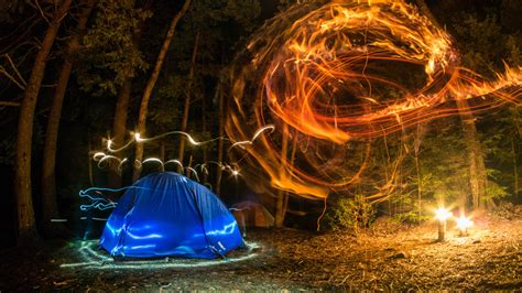 Free Download Camping Forest Night Lights Creativity Wallpapers Hd