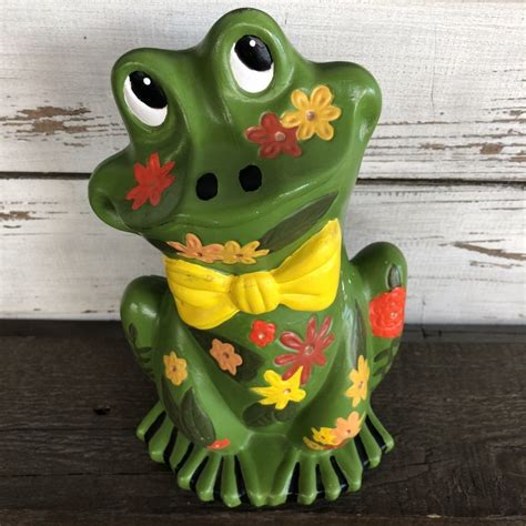 70s Vintag Hippie Flower Power Ceramic Frog Bank J948 2000toys