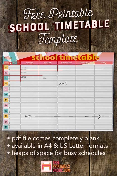 Printable School Timetable Templates Free Printables Online In 2021