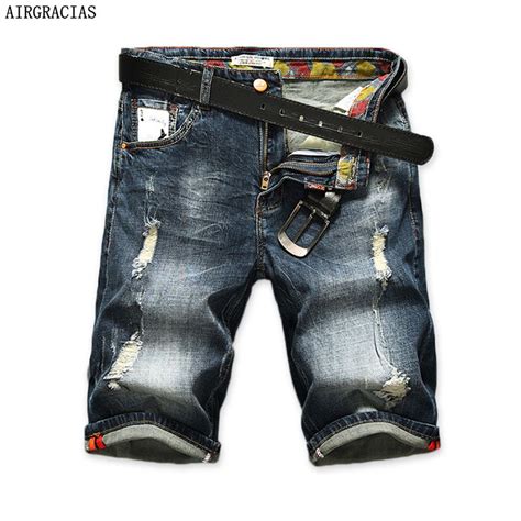 Airgracias Mens Ripped Short Jeans Straight Retro Shorts Jean Bermuda Male 98 Cotton Summer