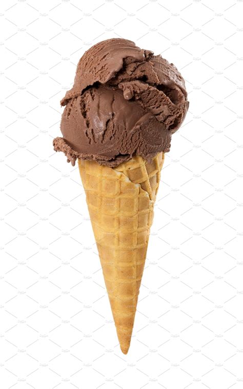 Chocolate Ice Cream In Waffle Cone Featuring Ice Cream And Cone
