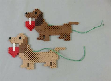 Dachshund Dog Melted Perler Beads Set Of 2 Christmas Holiday